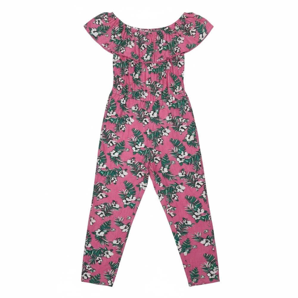 Poof Girl Tropical Hibiscus Off-the-Shoulder Jumpsuit Size Large